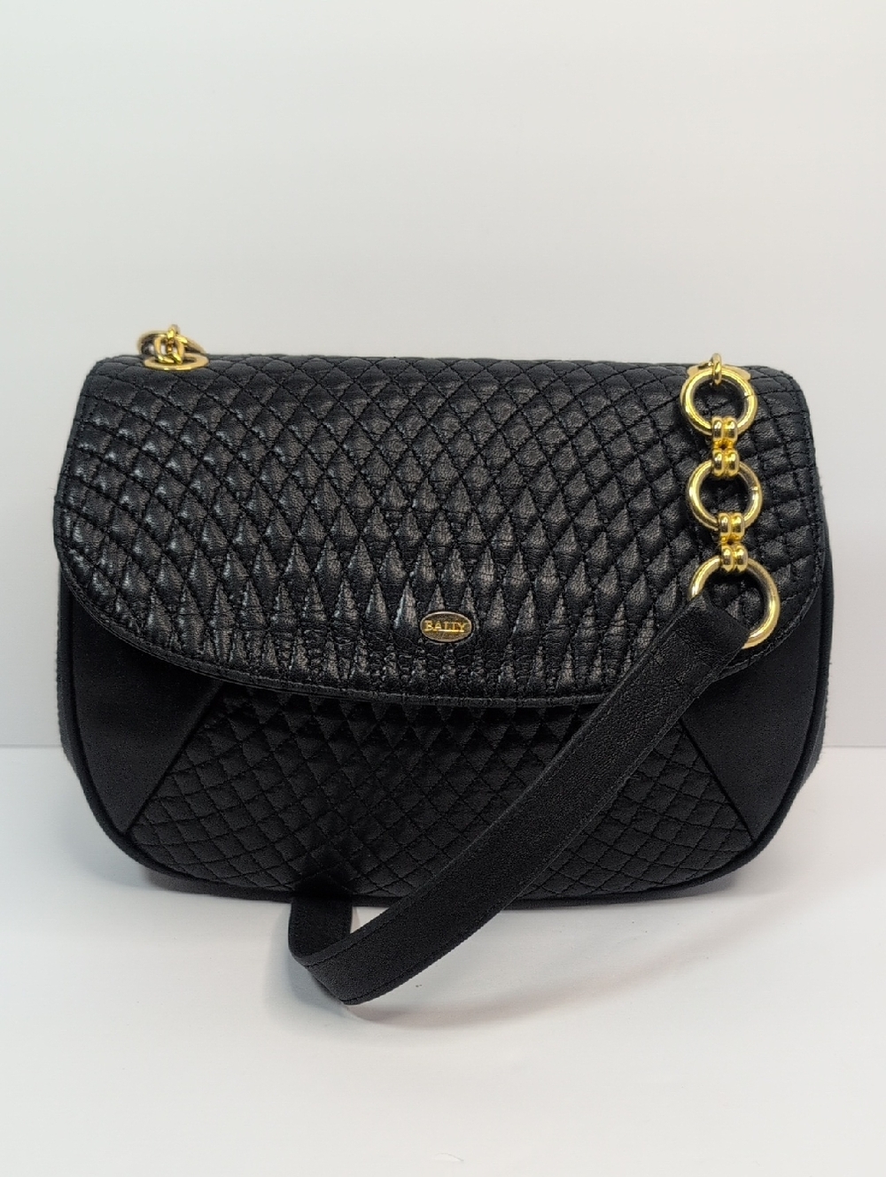 Bally Vintage Black Quilted Leather Flap Shoulder Bag